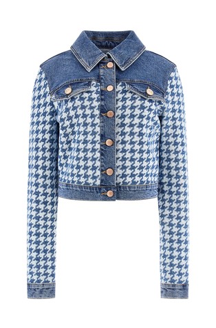 GUESS Tweed Crop Jacket With Denim Inserts Blue 6