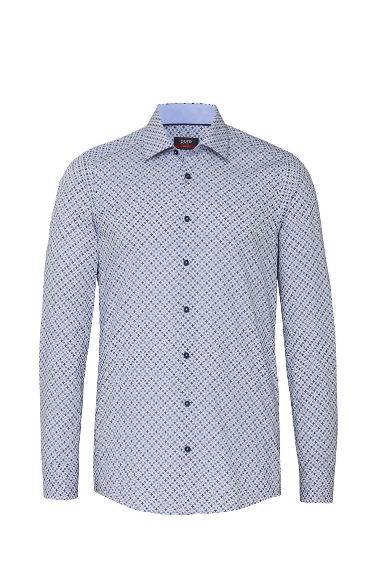 PURE H.TICO Slim fit City vzorčasta srajca z dolgimi rokavi Modra - Blue / White 