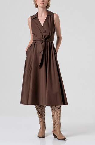 Midi obleka iz raztegljivega poplina