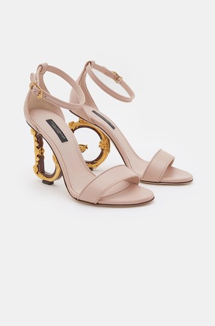 DOLCE &amp; GABBANA Usnjeni sandali z baročno DG peto Roza - Pink 2