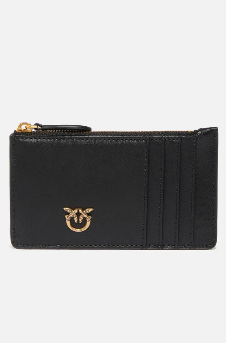 PINKO Card holder in leather Black 