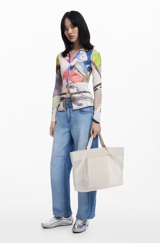 DESIGUAL Large mesh shopper bag White 7
