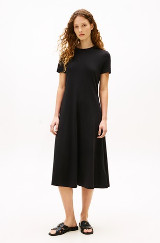 Zvončasta midi obleka s kratkimi rokavi