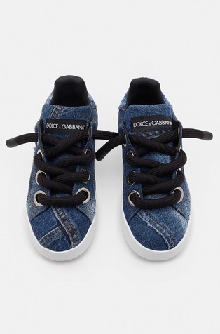 DOLCE &amp; GABBANA Denim patchwork Portofino sneakers Blue/White 4