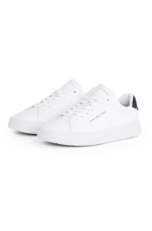 TOMMY HILFIGER Logo Court Trainers in Leather White 2