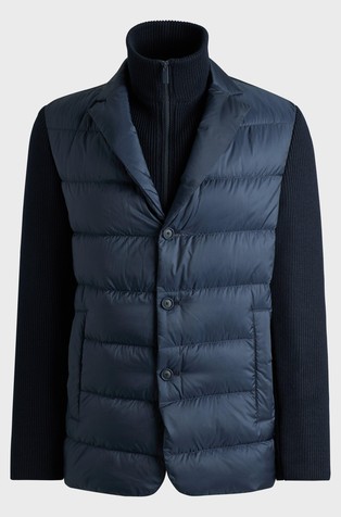 HUGO BOSS Hibridna slim fit jakna s pletenim vstavkom Modra - Blue 4