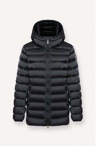 Water-repellent hooded down jacket
