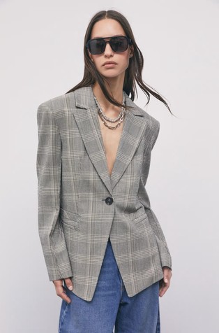 Check blazer with back cut-out