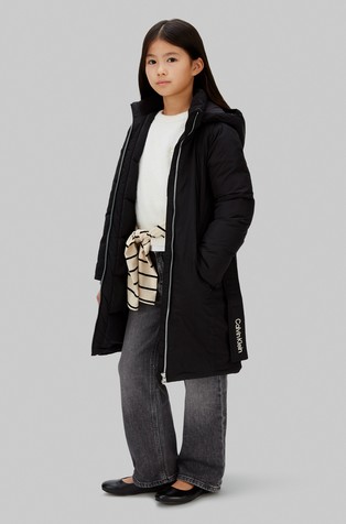 Dolga bunda s kapuco in logo pasom