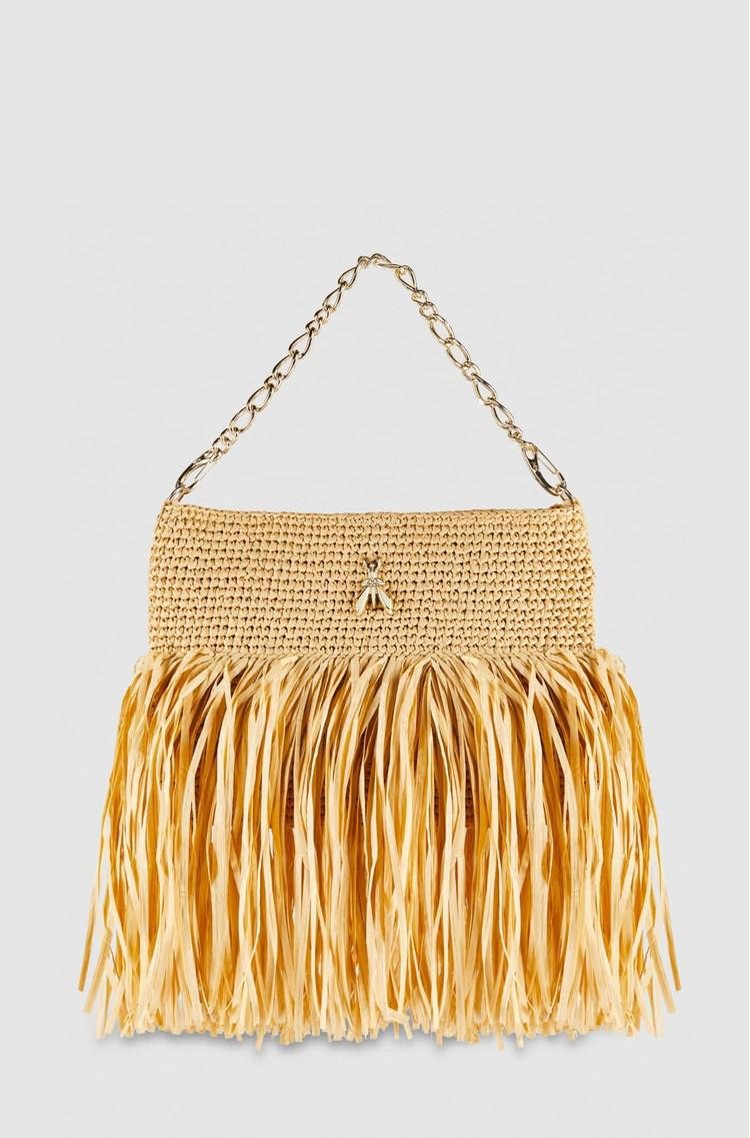 PATRIZIA PEPE Raffia-look shoulder bag with tassels Beige 