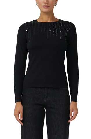 Viscose-blend knit sweater with jewels