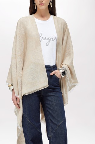 Pončo z žakarskim cvetličnim vzorcem