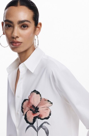 DESIGUAL Srajca z motivom rože Bela - White / Multi 4