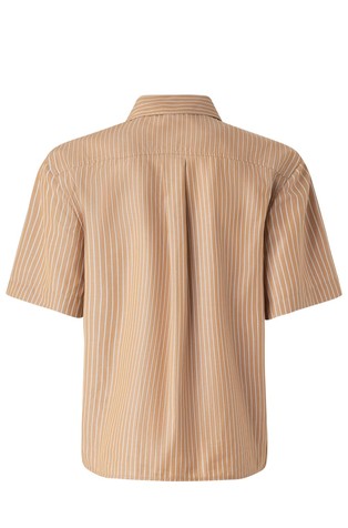 PINKO Striped cotton short-sleeved shirt Brown / White 6