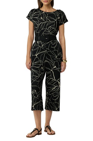 Cropped jumpsuit with pattern and braided belt