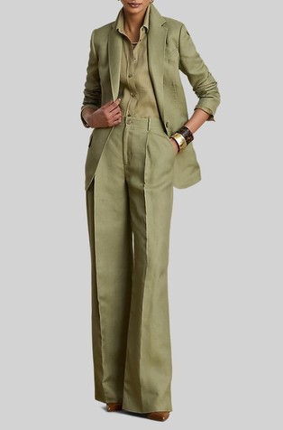 Linen-blend Twill Wide-leg Pant