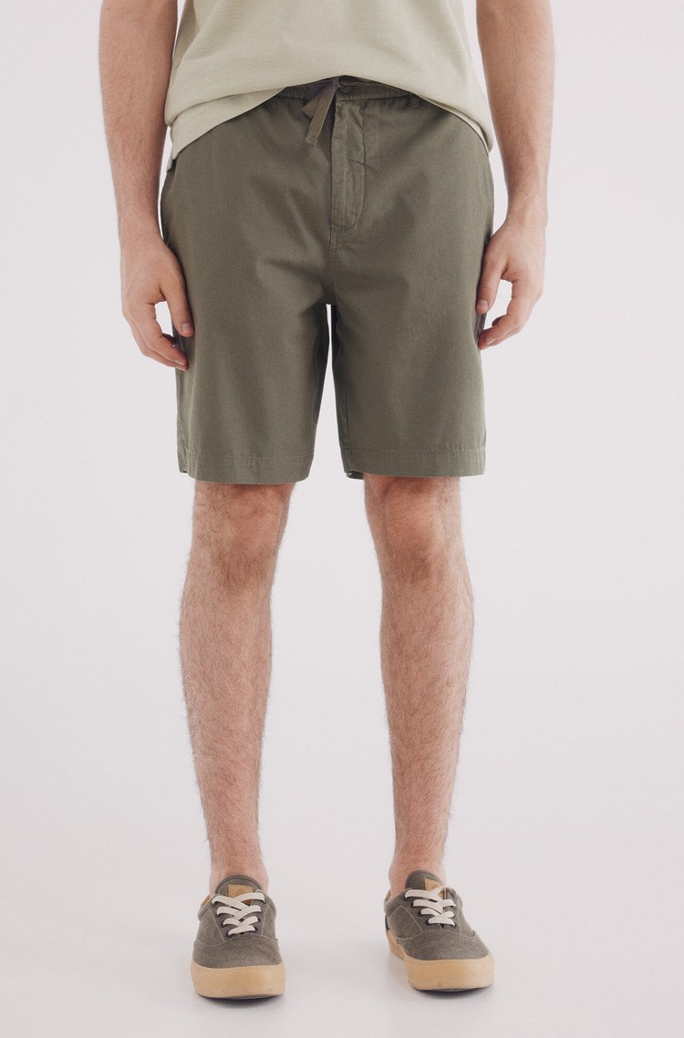 SPRINGFIELD Relaxed fit bermuda hlače iz bombažne mešanice Zelena - Green 