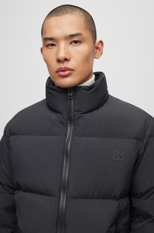 HUGO BOSS Regular fit vodoodbojna puhovka z logotipom Črna - Black 4