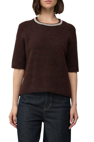 Pleten pulover s kratkimi rokavi in okrasnimi kamenčki