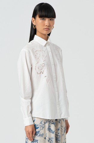 FRACOMINA Cotton shirt with perforated floral embroideries White 2