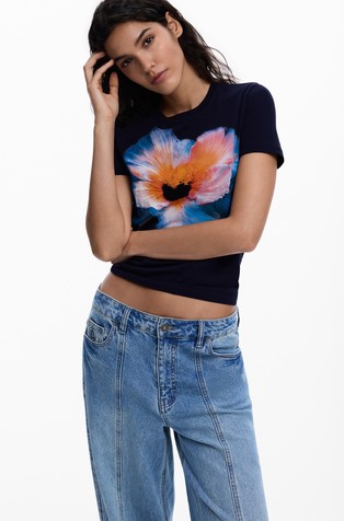 Majica s kratkimi rokavi in potiskom cveta