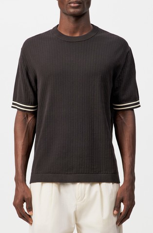 Pletena bombažna majica s kratkimi rokavi