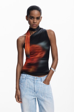 Majica iz tila s trakom za zavezovanje