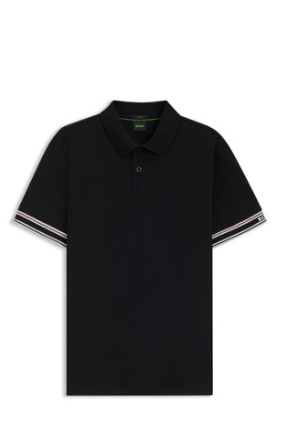 Slim-fit polo shirt in cotton with striped cuffs