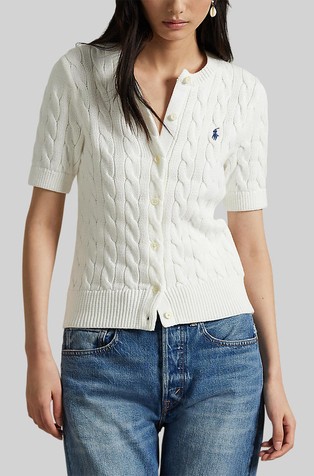 Cable-knit Cotton Short-sleeve Cardigan