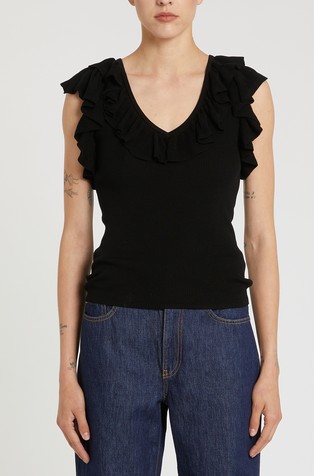 Ruffled fine rib-knit top