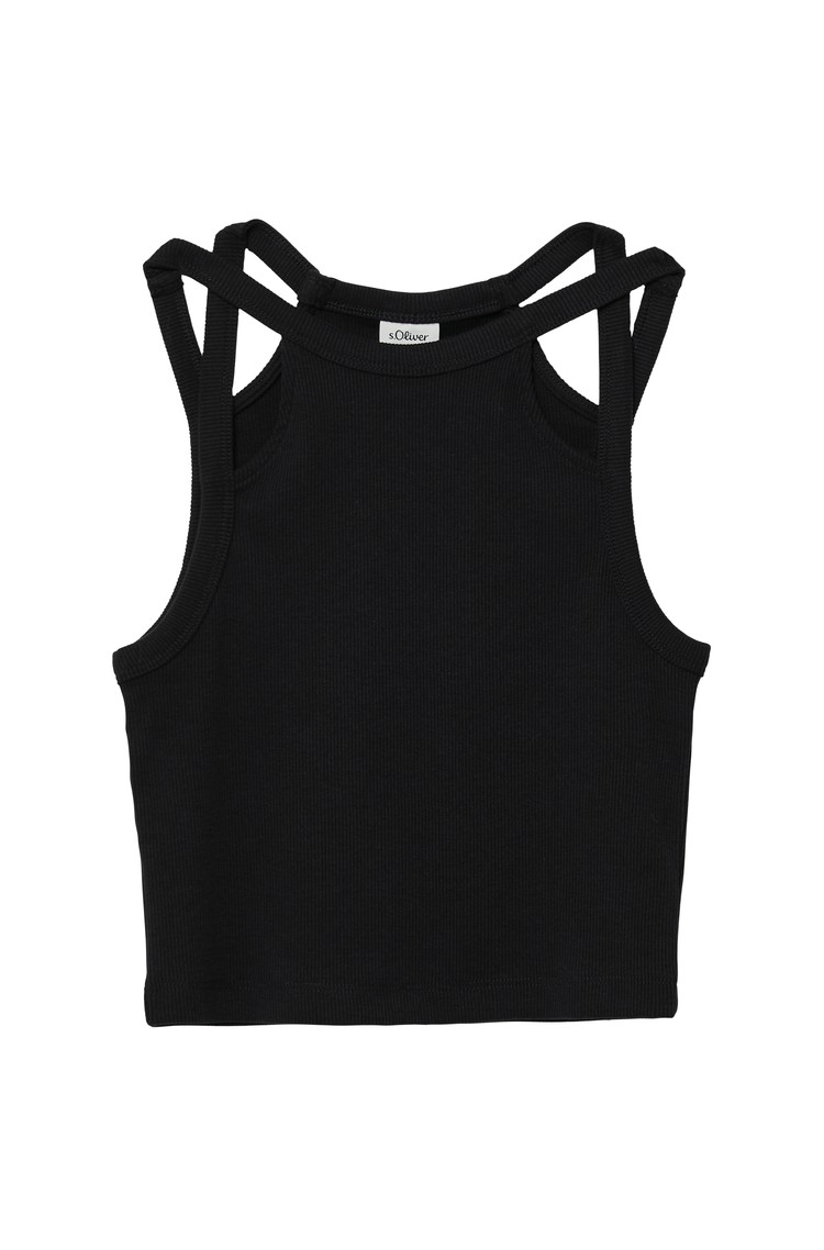S.OLIVER Cropped rebrast top z izrezanimi detajli Črna - Black 