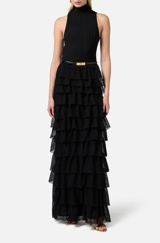 Red Carpet knit dress with flounces