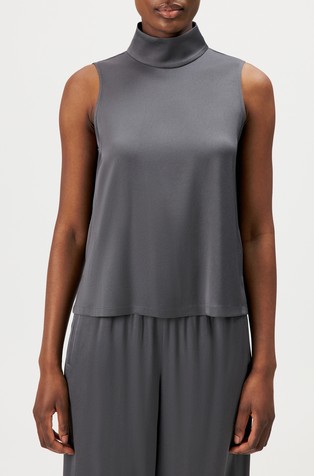Blouse top with stand-up collar in satin