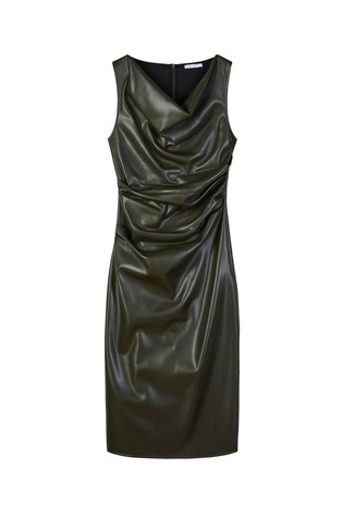 Draped midi dress in coated fabric