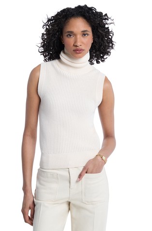 Sleeveless Wool Blend Turtleneck Top