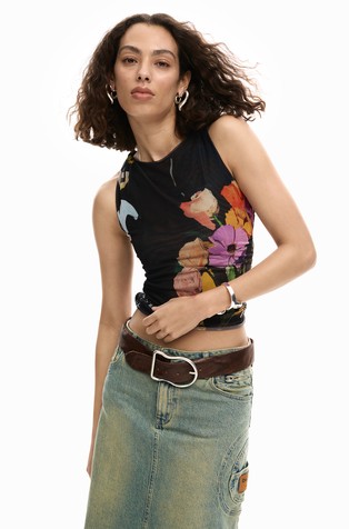 Majica brez rokavov s cvetličnim potiskom
