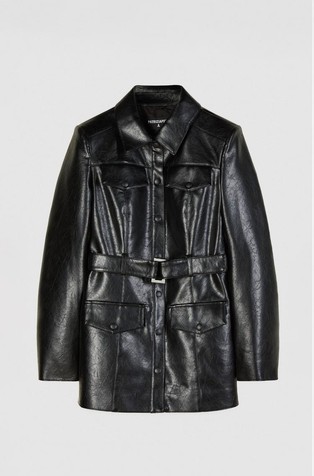 Jacket with belt in coated fabric