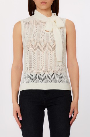 Luknjičasto pleten top s pentljo