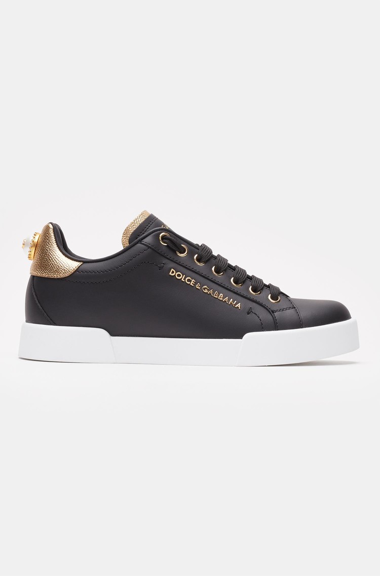 DOLCE &amp; GABBANA Portofino usnjene superge z logotipom Črna - Black 