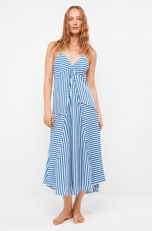 Črtasta obleka iz viskozne mešanice