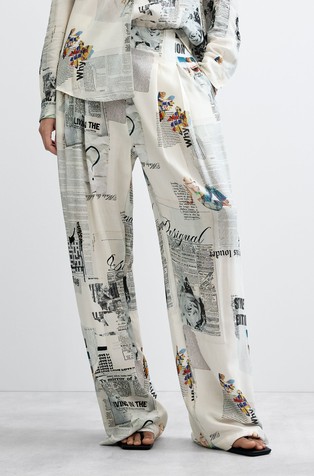 Printed Viscose Wide-Leg Trousers