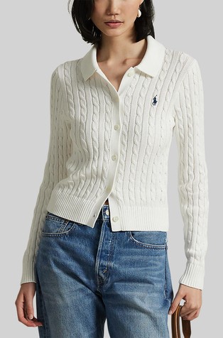 Pletena bombažna jopa s polo ovratnikom