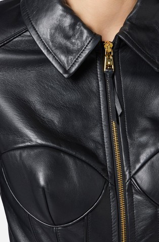 ELISABETTA FRANCHI Leather jacket with belt Black 4