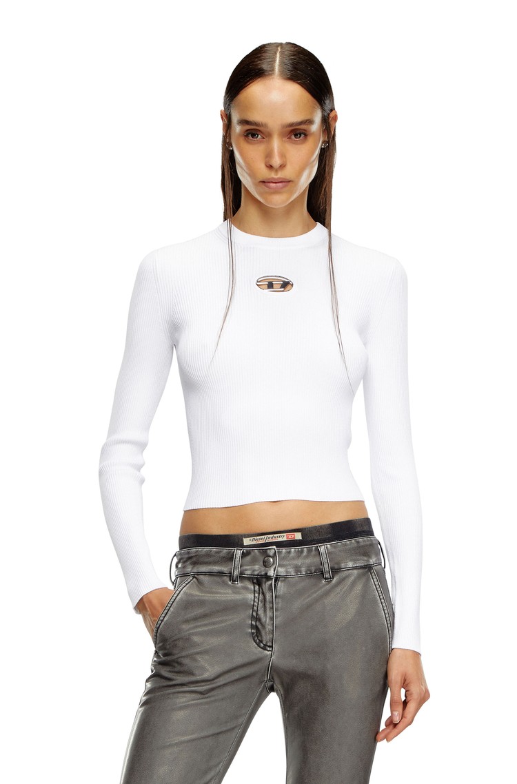 DIESEL Rib-knit viscose-blend top with Oval D White 