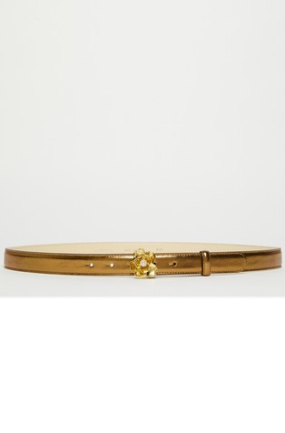 Usnjen pas s kovinsko zaponko v obliki cveta