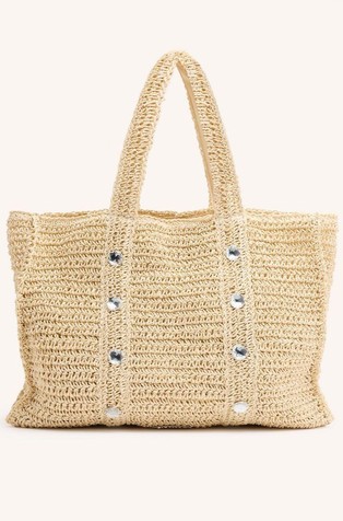 Raffia tote with rhinestones