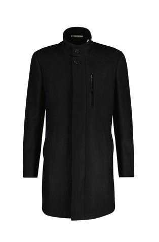 Wool-blend coat with stand-up collar