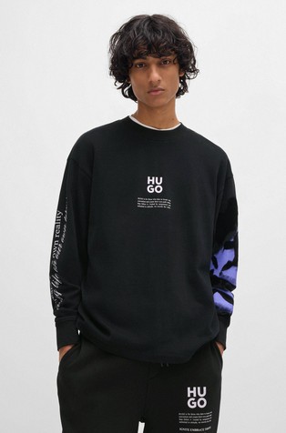 Oversize fit bombažen pulover z logo potiskom