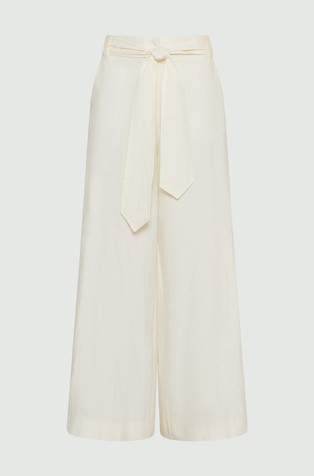 MARELLA Flared cotton blend trousers with belt Cream 3
