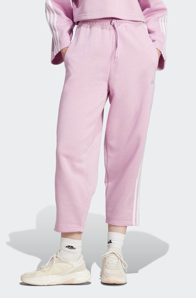 ADIDAS Essentials 3-Stripes Open Hem Fleece Joggers Pink 